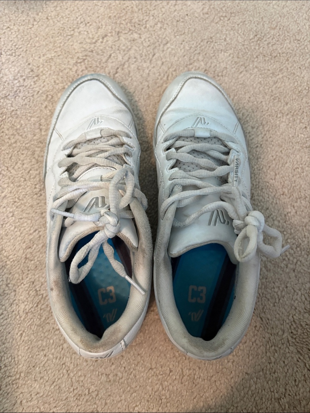 Varsity White Athletic Sneakers with Blue Insoles